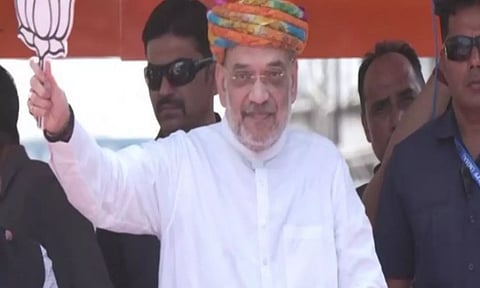 Home Minister Amit Shah on a mega roadshow at Ahmedabad (ANI)