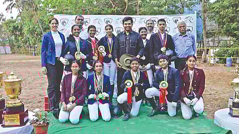 Actor Karthi with the National level medallists from the centre