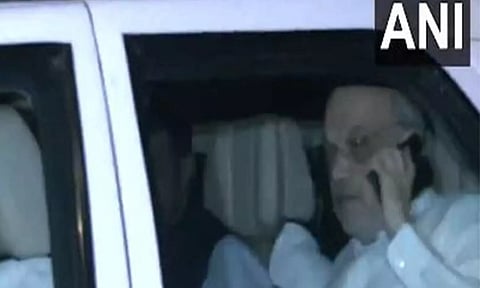 Home Minister Amit Shah leaves after meeting at BJP's Chief's residence in Delhi. 