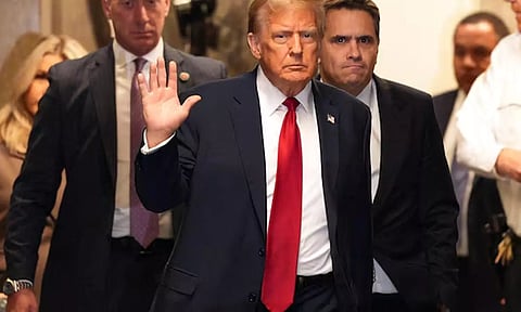 Former U.S. President Donald Trump leaves Manhattan Supreme Court on the 6th day of the hush money trial against him on April 23 2024.(Reuters)