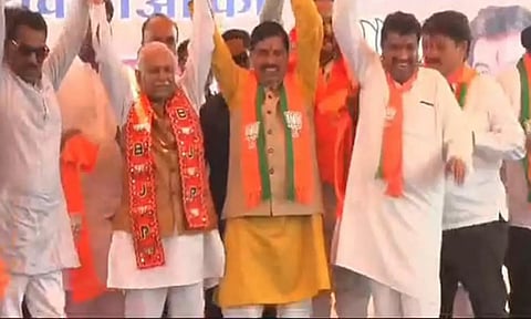 Madhya Pradesh CM Mohan Yadav along with the councillors.(ANI)
