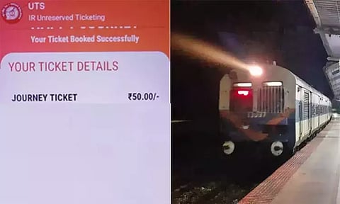 (L to R) Screenshot of a ticket booking on the UTS app; Train