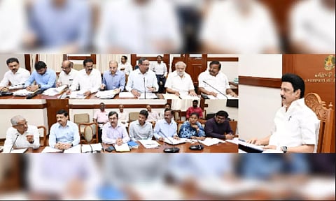 Chief Minister MK Stalin in a review meeting with senior ministers and officials