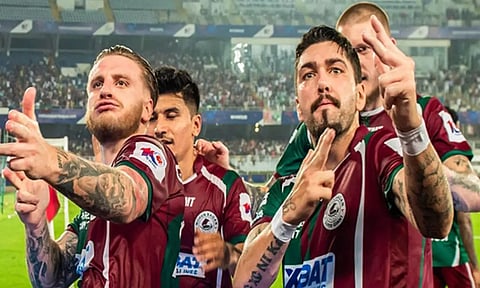 Mohun Bagan Super Giant players celebrates after scoring a goal (ANI)