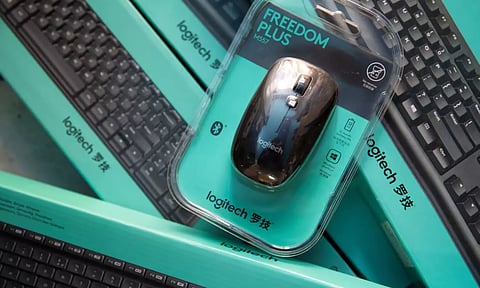 Logitech keyboards and mouse are seen in the computer shop in Zenica (Reuters)