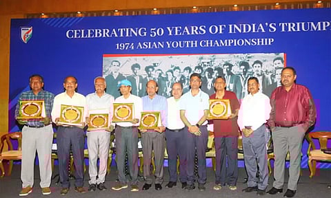 AIFF president Kalyan Chaubey felicitating 1974 AFC Youth Championship winners (ANI)