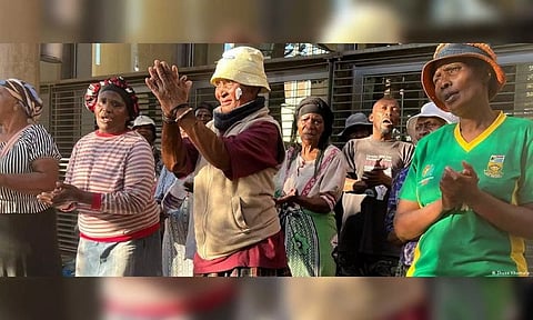 Protesters demanding justice and reparations for abuses suffered under apartheid.