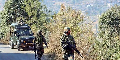 epresentational image of Romeo force of Indian Army and Poonch police personnel keeping vigil at LKG forest during an ongoing search operation, in Poonch on 14 January, 2024 | Credit: ANI