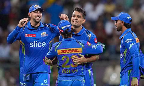 Anshul Kamboj celebrates after a wicket (PTI)