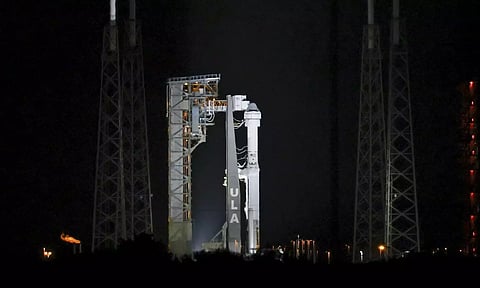 Boeing's Starliner capsule atop an atlas V rocket is seen at Space Launch Complex 41 after the launch attempt was scrubbed at the Cape Canaveral Space Force Station (AP)