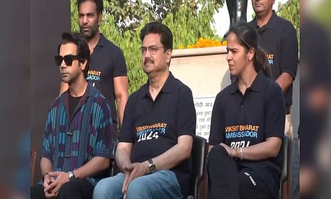 Saina Nehwal and Rajkumar Rao at Viksit Bharat Run (ANI)