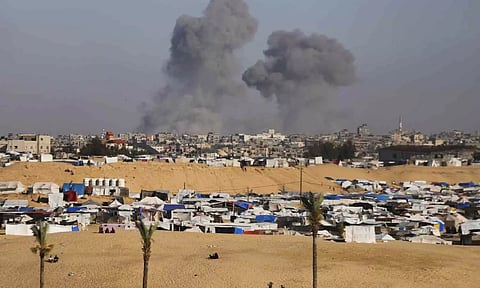 Smoke rises following an Israeli airstrike east of Rafah, Gaza Strip (AP)