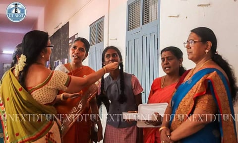Students of Chennai Girls Higher Secondary School, Nungambakkam celebrates after 10th exam results (Photo: Hemanathan M)