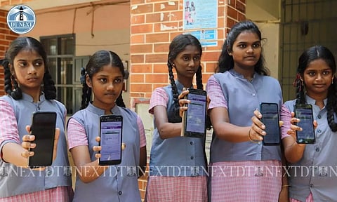 Girls from Chennai girls higher secondary school, after checking Class 10 Board exam results (Photo: Hemanathan.M)