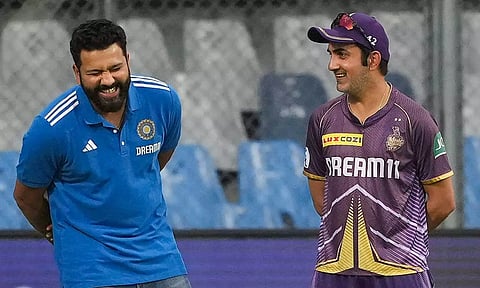 Rohit Sharma and Gautam Gambhir during a practice session (PTI)