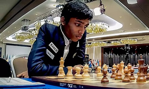 R Praggnanandhaa during a chess match (PTI)