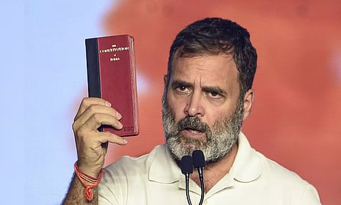 Congress Leader Rahul Gandhi Holds A Copy Of The Constitution Of IndiaCongress Leader Rahul Gandhi Holds A Copy Of The Constitution Of India(PTI)