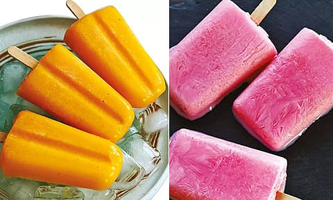 Mango popsicle; Rose milk popsicle