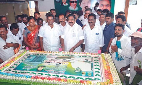 Palaniswami celebrating birthday with party cadre in Salem on Sunday