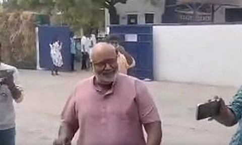 MM Keeravani at the polling booth in Hyderabad (ANI)