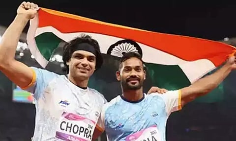 Star Indian javelin throwers Neeraj Chopra and Kishore Jena (PTI)