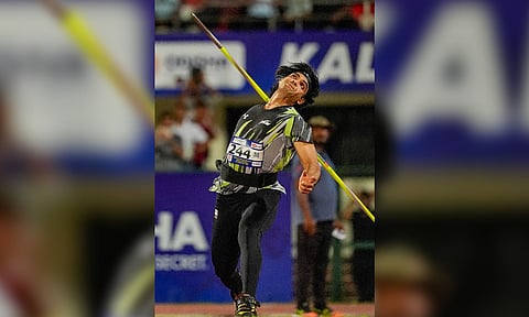 Neeraj Chopra in action at the Senior Nationals Athletics Federation Cup 2024