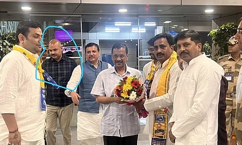 Delhi CM Arvind Kejirwal, Sanjay Singh along with Bibhav Kumar at Lucknow Airport (ANI)