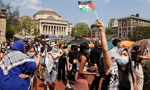  Students march and rally on Columbia University campus