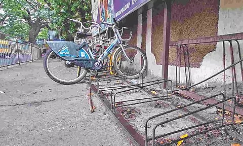 Damaged smart bikes in Nungambakkam