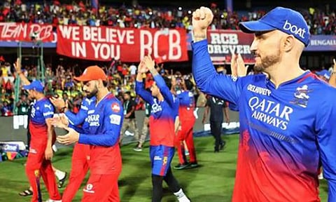 RCB team celebrating their win Photo- Faf Du Plessis X (ANI)