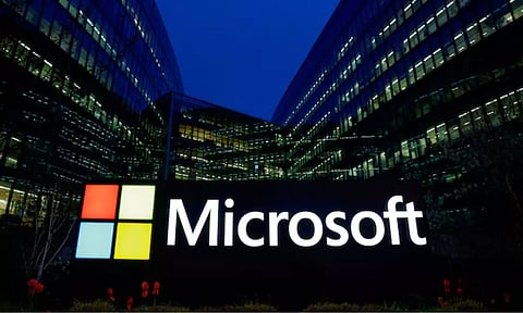 A view shows a Microsoft logo at Microsoft offices in Issy-les-Moulineaux near Paris (Reuters)