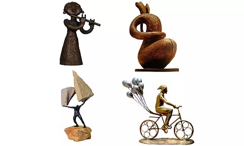(L-top) Flute player by G Subramaniam, (L- bottom) Struggle by Ritesh Rajput, (R- top) Harmony by Venkatachalapathi and (R - bottom) Nimesh Pilla's work titled Chasing Happiness