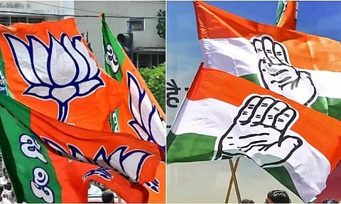 Flags of BJP and Congress (PTI)