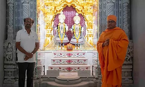 Rajnikanth at BAPS Hindu Mandir in Abu Dhabi (Photo/ANI)