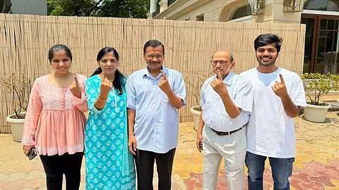 Kejriwal joined by family in 6th phase voting (PTI)