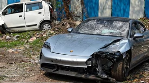 Porsche car that crashed into a motorbike (Photo: PTI)