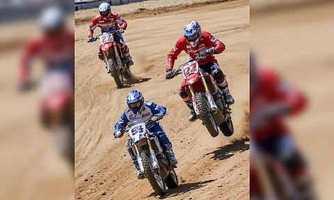 Bikers in action at the FMSCI National Rally Sprint Championship