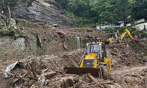 Rescue work underway after a stone quarry collapsed amid heavy rain in the aftermath of Cyclone Remal (PTI)