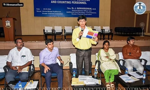 Corporation Commissioner J Radhakrishnan speaking to the personnel selected to work in counting centres (Hemanathan M)