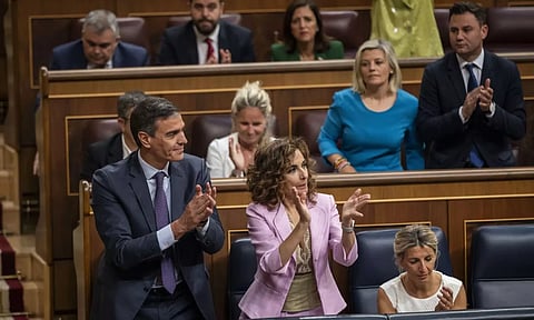 Spain socialist PM Pedro and Spain Deputy PM Mario Jesus Montero (AP)