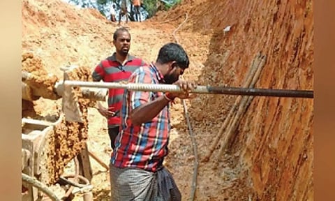 Insertion of iron bars into the drilled holes on the slopes of the Nilgiris (file photo)
