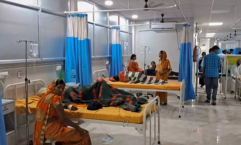 People suffering from heat-related illnesses being treated at Anugrah Narayan Magadh Medical College & Hospital, as Bihar witnesses intense heatwave conditions, in Gaya (PTI)