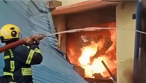 Screengrab of fire in Tiruvallur paint factory (PTI)