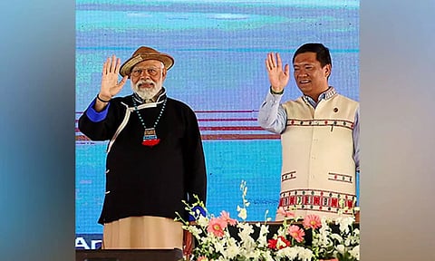 Prime Minister Narendra Modi and Arunachal Pradesh CM Pema Khandu (ANI)