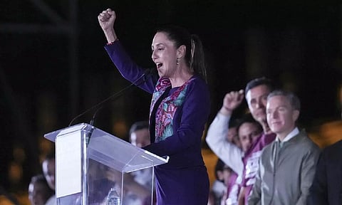 Claudia Sheinbaum addressing the crowd after winning the presidential election (AP)