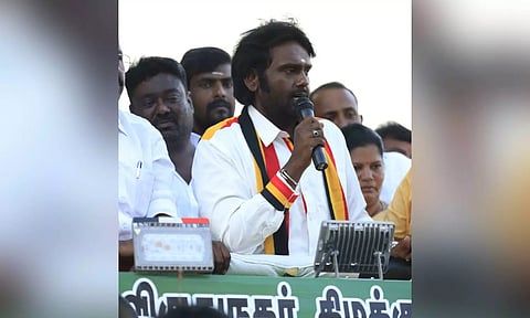 Late DMDK founder Vijayakanth’s elder son V Vijaya Prabhakaran. (Photo | Twitter)