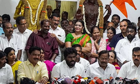 BJP state president K Annamalai addresses the media at Kamalalayam in T Nagar (Deepak ST)