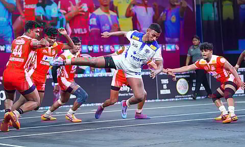 Players in action during Yuva Kabaddi Series Tamil Nadu leg