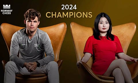  Magnus Carlsen and Ju Wenjun (Photo/Norway Chess)