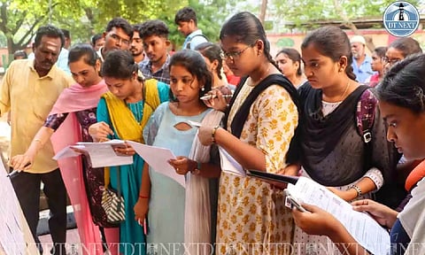 Candidates appearing for group 4 exams at presidency girls higher secondary school Egmore.